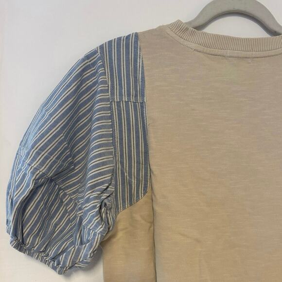 NWT Pilcro Woven Puff-Sleeve Top In Blue/Tan Size XS - Picture 8 of 8